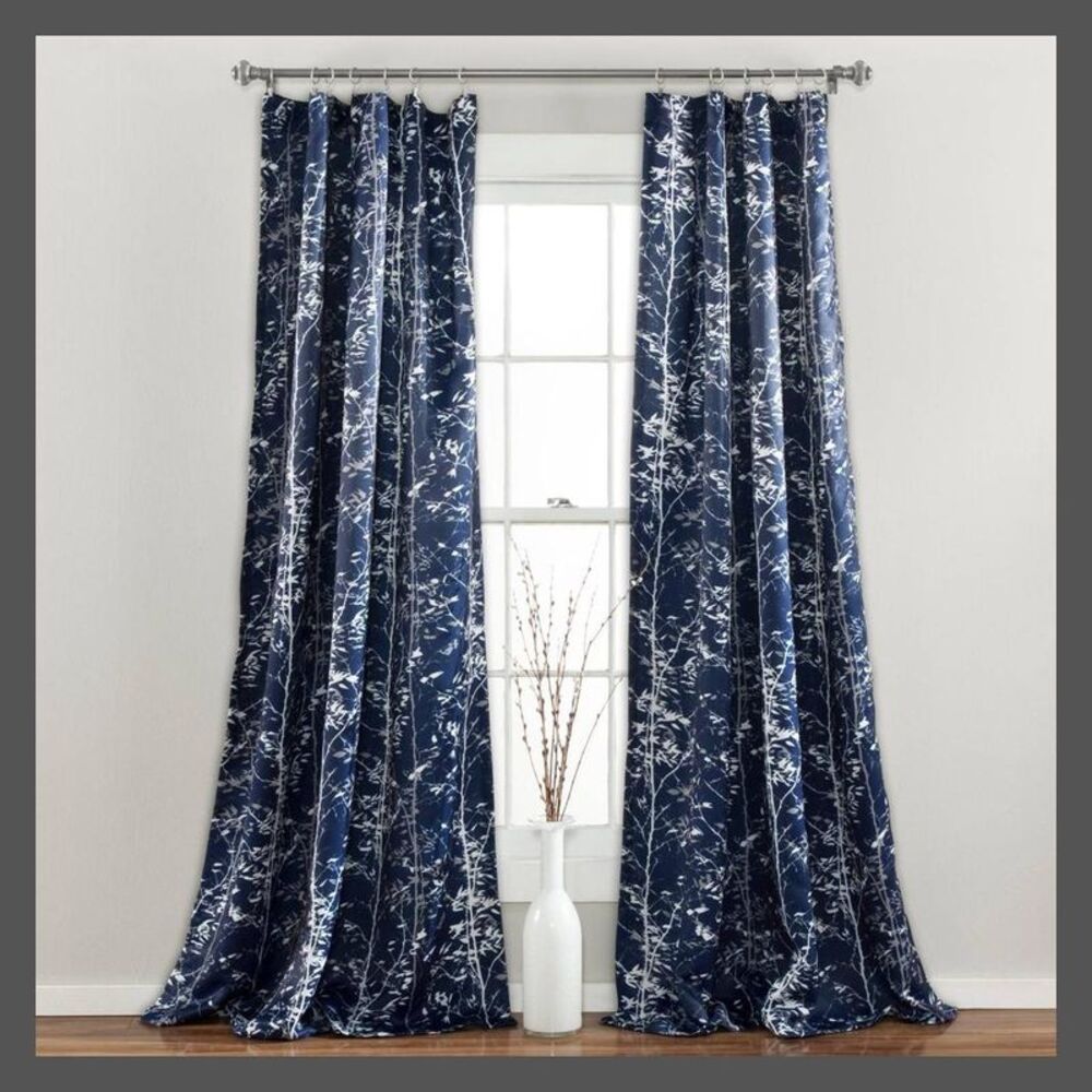 Open Box - Lush Decor - Set of 2 (95"x52") Forest Light Filtering Window C Navy